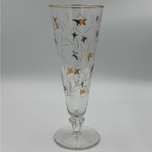 Vintage Libbey MCM Royal Fern Gold/White Pilsner Glasses Set of 6 - Picture 3 of 5